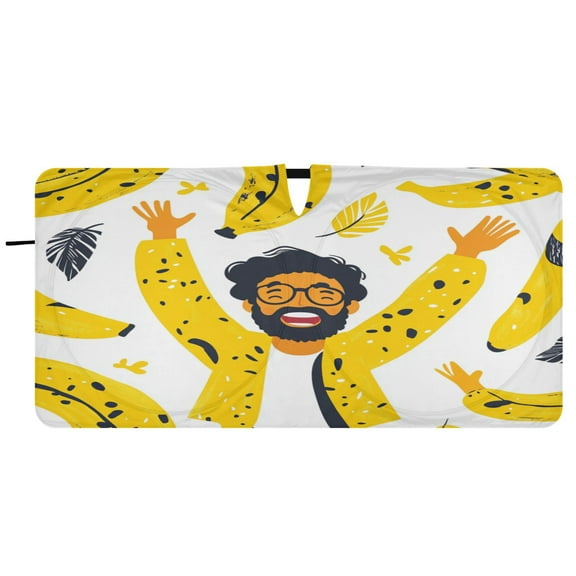 Car Windshield Sunshade with Ring - Foldable UV Protection Sun Shade for Front/Back Window, Heat Insulation,Bananas