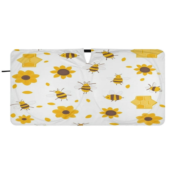 Car Windshield Sunshade with Ring - Foldable UV Protection Sun Shade for Front/Back Window, Heat Insulation,Bees