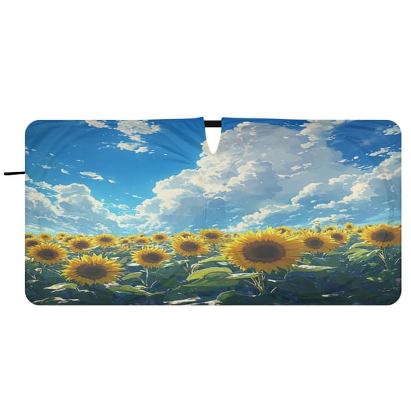 Car Windshield Sunshade with Ring - Foldable UV Protection Sun Shade for Front/Back Window, Heat Insulation,Big Sunflowers