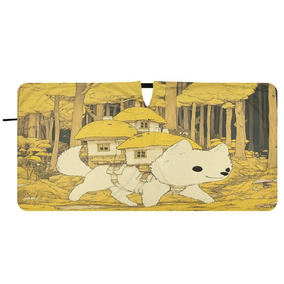 Car Windshield Sunshade with Ring - Foldable UV Protection Sun Shade for Front/Back Window, Heat Insulation,Black Eyes Dog