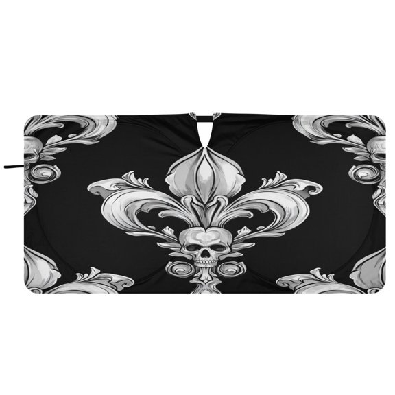 Car Windshield Sunshade with Ring - Foldable UV Protection Sun Shade for Front/Back Window, Heat Insulation,Black and White Vector