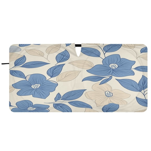 Car Windshield Sunshade with Ring - Foldable UV Protection Sun Shade for Front/Back Window, Heat Insulation,Blue Flowers