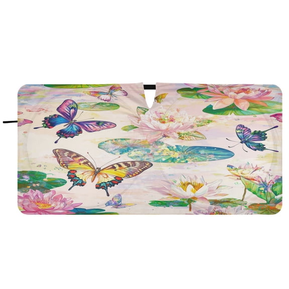 Car Windshield Sunshade with Ring - Foldable UV Protection Sun Shade for Front/Back Window, Heat Insulation,Butterflies