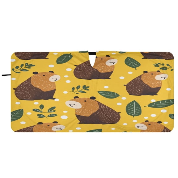 Car Windshield Sunshade with Ring - Foldable UV Protection Sun Shade for Front/Back Window, Heat Insulation,Capybaras