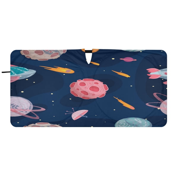 Car Windshield Sunshade with Ring - Foldable UV Protection Sun Shade for Front/Back Window, Heat Insulation,Cartoon Planets
