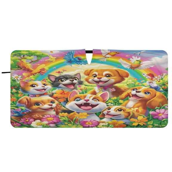 Car Windshield Sunshade with Ring - Foldable UV Protection Sun Shade for Front/Back Window, Heat Insulation,Cats and Dogs