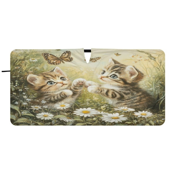 Car Windshield Sunshade with Ring - Foldable UV Protection Sun Shade for Front/Back Window, Heat Insulation,Cats