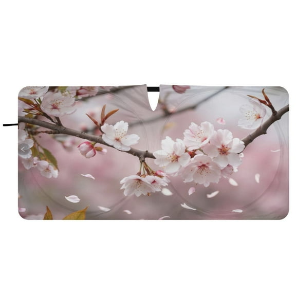Car Windshield Sunshade with Ring - Foldable UV Protection Sun Shade for Front/Back Window, Heat Insulation,Cherry Blossom
