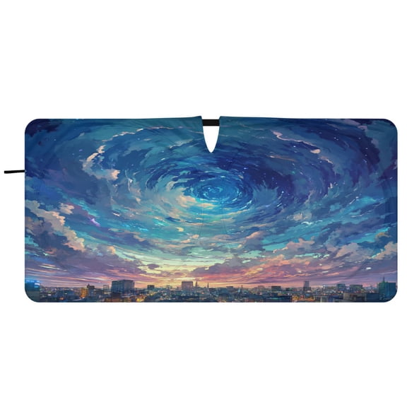Car Windshield Sunshade with Ring - Foldable UV Protection Sun Shade for Front/Back Window, Heat Insulation,City under The Blue Sky