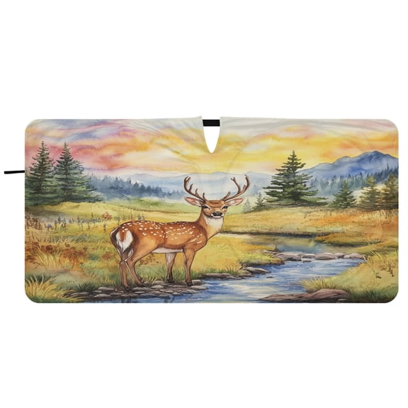 Car Windshield Sunshade with Ring - Foldable UV Protection Sun Shade for Front/Back Window, Heat Insulation,Cut Deer