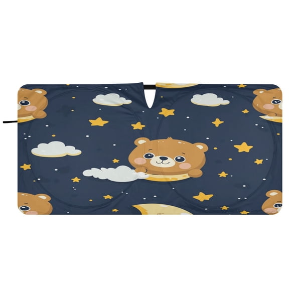 Car Windshield Sunshade with Ring - Foldable UV Protection Sun Shade for Front/Back Window, Heat Insulation,Cute Bear