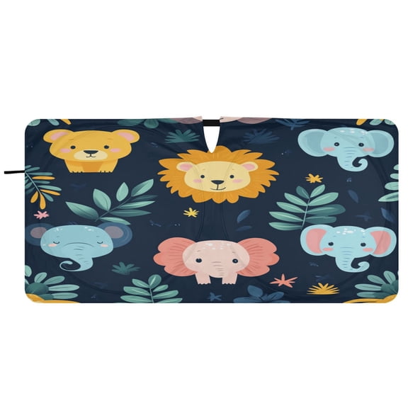 Car Windshield Sunshade with Ring - Foldable UV Protection Sun Shade for Front/Back Window, Heat Insulation,Cute Cartoon Animal