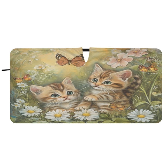 Car Windshield Sunshade with Ring - Foldable UV Protection Sun Shade for Front/Back Window, Heat Insulation,Cute Cats