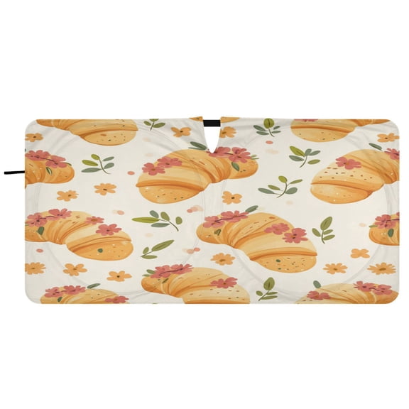 Car Windshield Sunshade with Ring - Foldable UV Protection Sun Shade for Front/Back Window, Heat Insulation,Cute Croissant