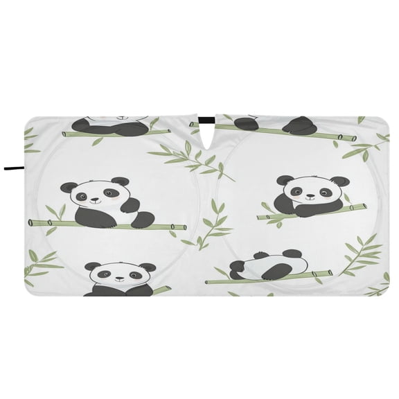 Car Windshield Sunshade with Ring - Foldable UV Protection Sun Shade for Front/Back Window, Heat Insulation,Cute Panda
