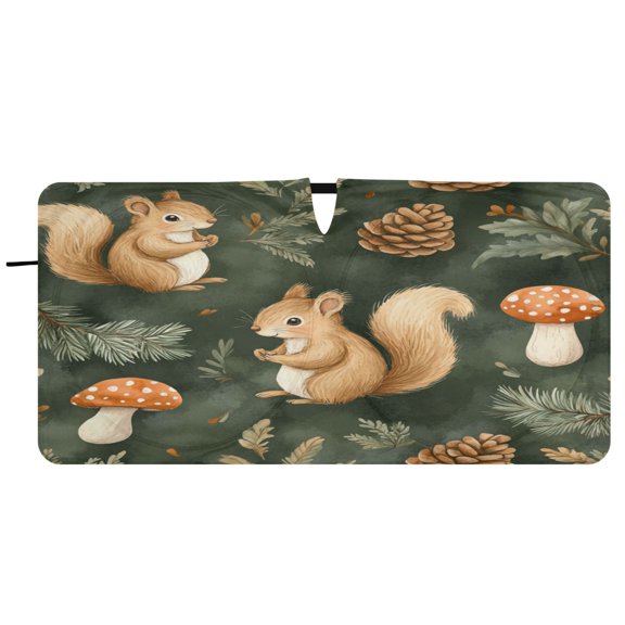 Car Windshield Sunshade with Ring - Foldable UV Protection Sun Shade for Front/Back Window, Heat Insulation,Cute Squirrels