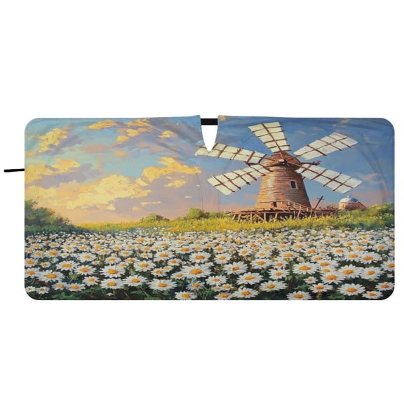 Car Windshield Sunshade with Ring - Foldable UV Protection Sun Shade for Front/Back Window, Heat Insulation,Daisies Everywhere