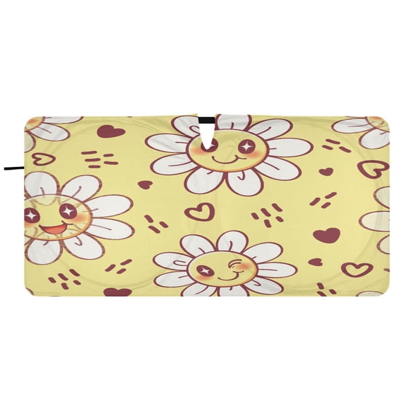 Car Windshield Sunshade with Ring - Foldable UV Protection Sun Shade for Front/Back Window, Heat Insulation,Faces and Hearts