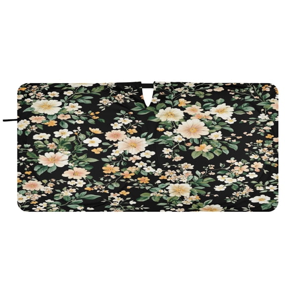 Car Windshield Sunshade with Ring - Foldable UV Protection Sun Shade for Front/Back Window, Heat Insulation,Floral Pattern