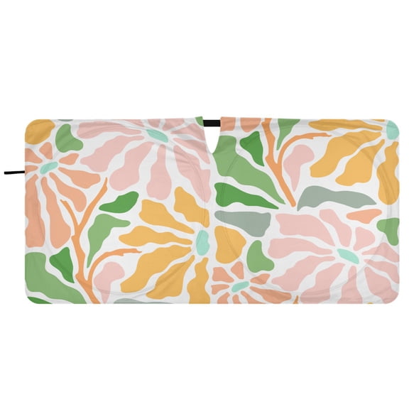 Car Windshield Sunshade with Ring - Foldable UV Protection Sun Shade for Front/Back Window, Heat Insulation,Floral