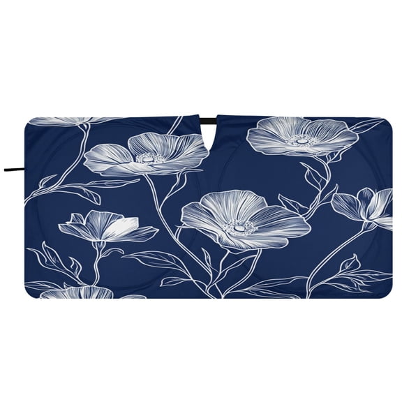 Car Windshield Sunshade with Ring - Foldable UV Protection Sun Shade for Front/Back Window, Heat Insulation,Floral