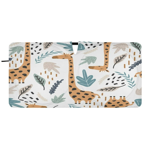 Car Windshield Sunshade with Ring - Foldable UV Protection Sun Shade for Front/Back Window, Heat Insulation,Giraffe