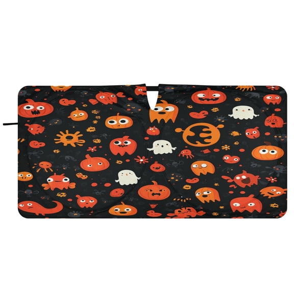Car Windshield Sunshade with Ring - Foldable UV Protection Sun Shade for Front/Back Window, Heat Insulation,Halloween Icons