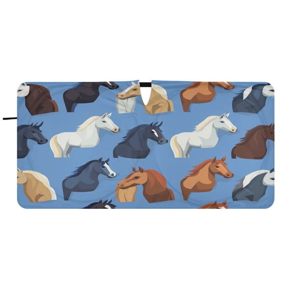 Car Windshield Sunshade with Ring - Foldable UV Protection Sun Shade for Front/Back Window, Heat Insulation,Horses