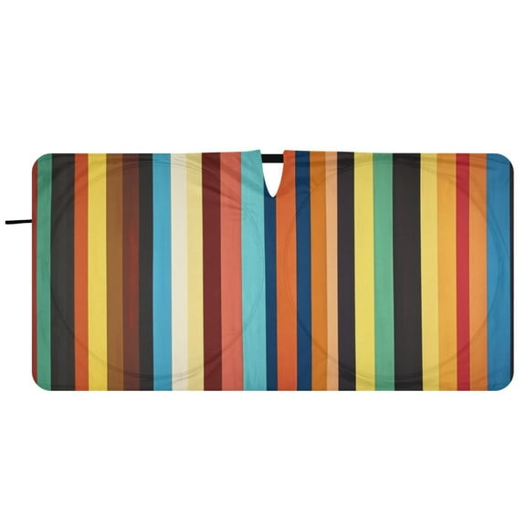 Car Windshield Sunshade with Ring - Foldable UV Protection Sun Shade for Front/Back Window, Heat Insulation,Long Vertical Lines