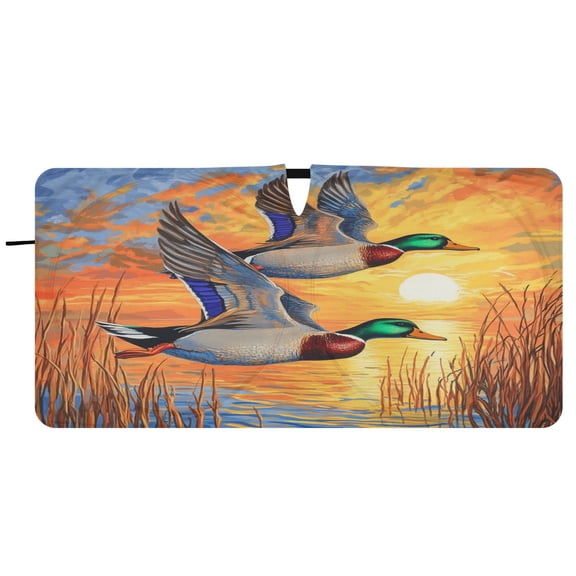 Car Windshield Sunshade with Ring - Foldable UV Protection Sun Shade for Front/Back Window, Heat Insulation,Mallard Ducks in Flight