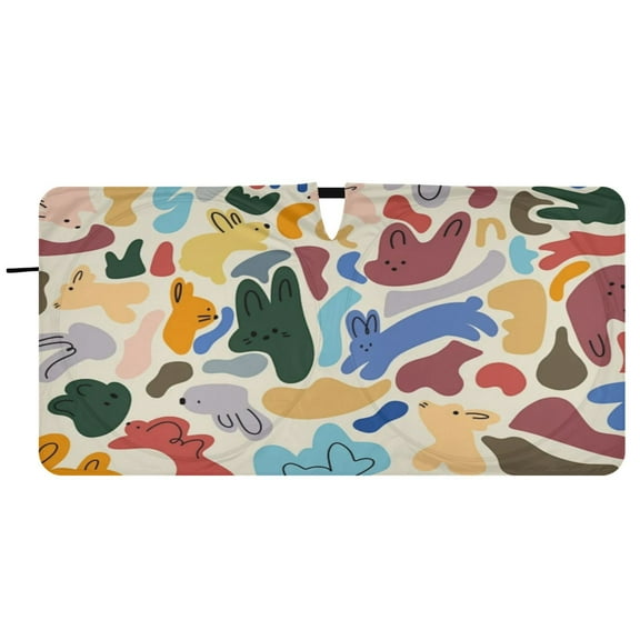 Car Windshield Sunshade with Ring - Foldable UV Protection Sun Shade for Front/Back Window, Heat Insulation,Many Cute Little Animals