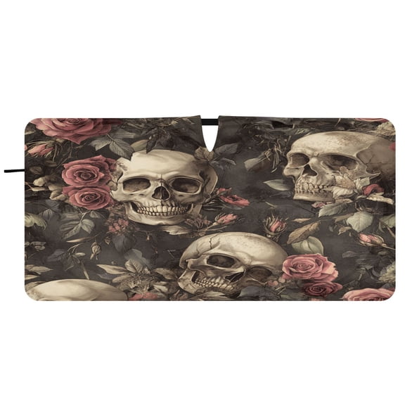 Car Windshield Sunshade with Ring - Foldable UV Protection Sun Shade for Front/Back Window, Heat Insulation,Skulls and Roses
