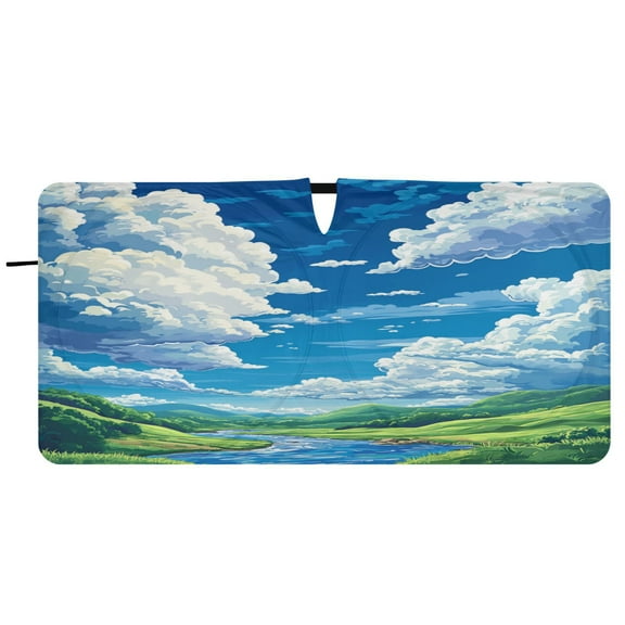 Car Windshield Sunshade with Ring - Foldable UV Protection Sun Shade for Front/Back Window, Heat Insulation,Sky