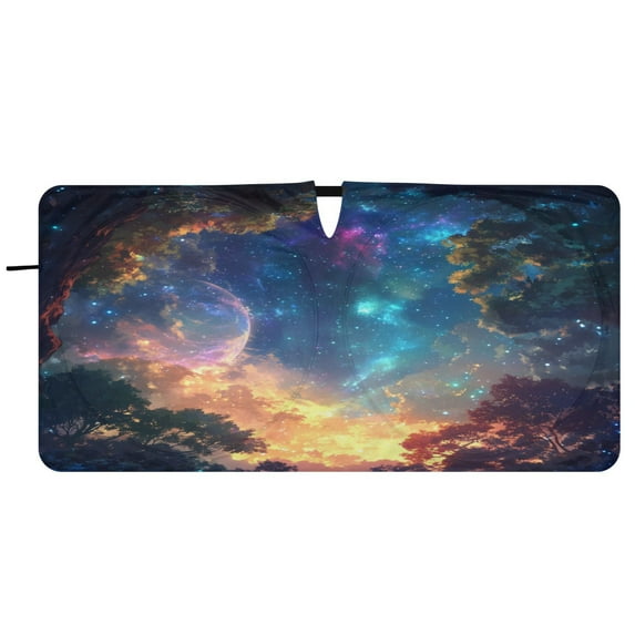 Car Windshield Sunshade with Ring - Foldable UV Protection Sun Shade for Front/Back Window, Heat Insulation,Starry Skys