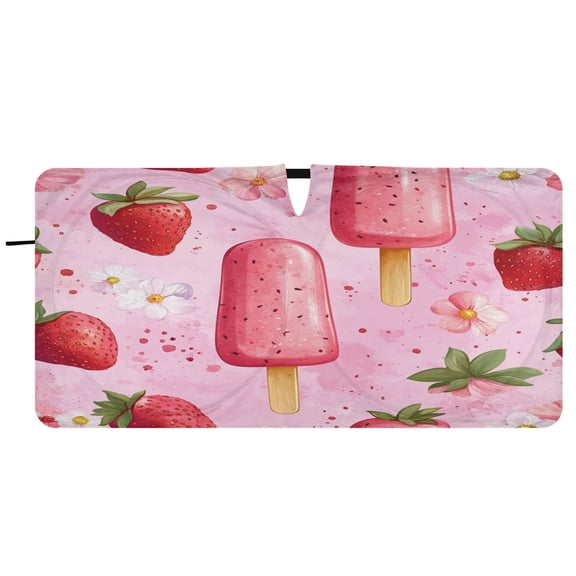 Car Windshield Sunshade with Ring - Foldable UV Protection Sun Shade for Front/Back Window, Heat Insulation,Strawberry Ice Cream