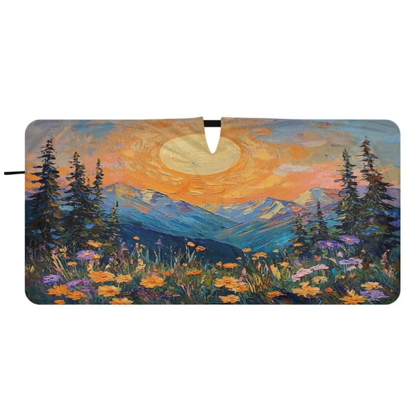 Car Windshield Sunshade with Ring - Foldable UV Protection Sun Shade for Front/Back Window, Heat Insulation,Sun and Flowers