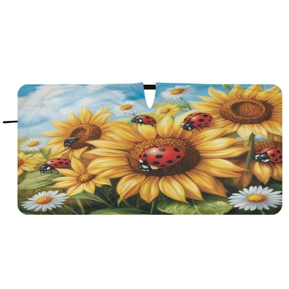 Car Windshield Sunshade with Ring - Foldable UV Protection Sun Shade for Front/Back Window, Heat Insulation,Sunflowe