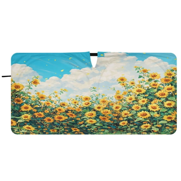 Car Windshield Sunshade with Ring - Foldable UV Protection Sun Shade for Front/Back Window, Heat Insulation,Sunflower Flower