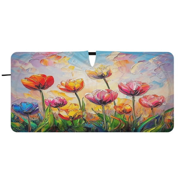 Car Windshield Sunshade with Ring - Foldable UV Protection Sun Shade for Front/Back Window, Heat Insulation,Ten Flowers