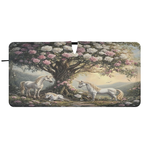 Car Windshield Sunshade with Ring - Foldable UV Protection Sun Shade for Front/Back Window, Heat Insulation,Tree