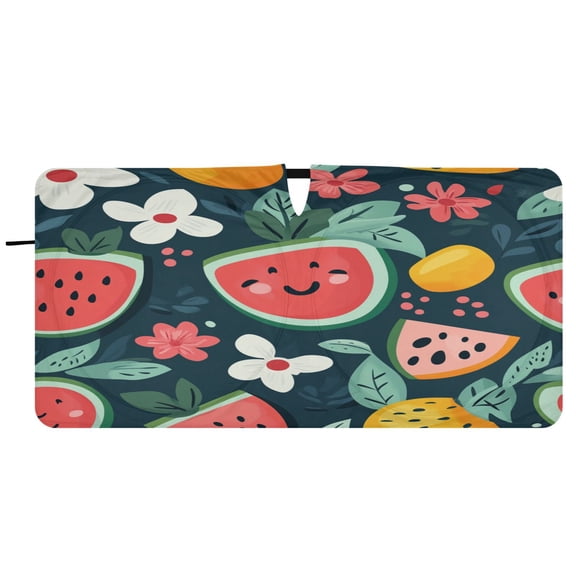 Car Windshield Sunshade with Ring - Foldable UV Protection Sun Shade for Front/Back Window, Heat Insulation,Watermelon