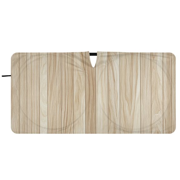 Car Windshield Sunshade with Ring - Foldable UV Protection Sun Shade for Front/Back Window, Heat Insulation,Wood