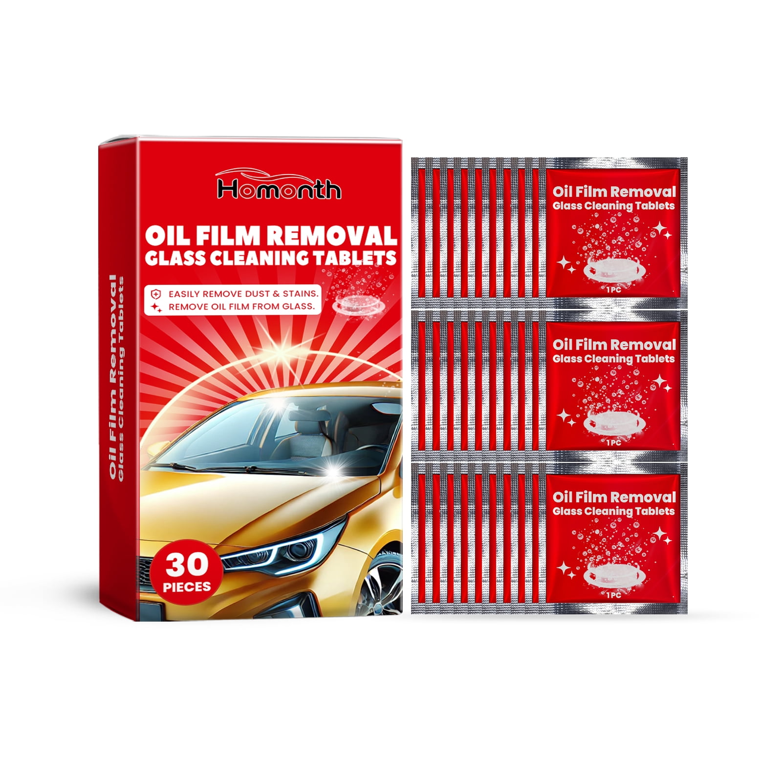 Car Windshield Washer Liquid Sheet, Windshield Waterproof Car Glass Anti-Fog Cleaning Liquid Sheet,30 Pieces