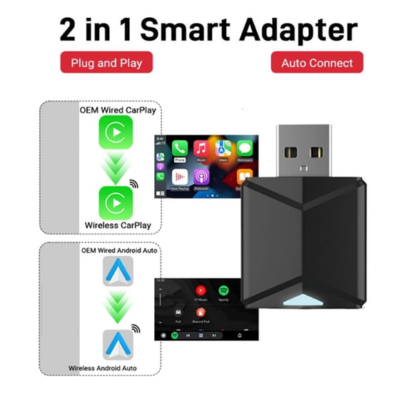 Car Wireless Carplay&Android Auto Box 2in1 Wired to Wireless Dongle Plug&Play Mini AI Box CarPlay Android AUTO Adapter
