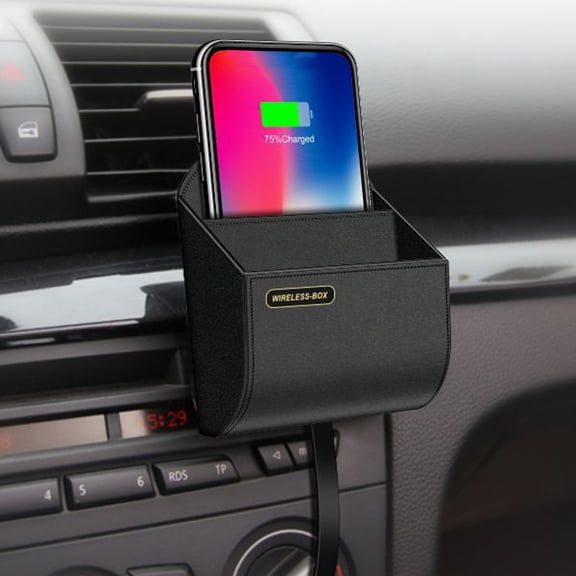 Car Wireless Charger, 15W Fast Charging Storage Box, Vent Mount with Dual Layer Design