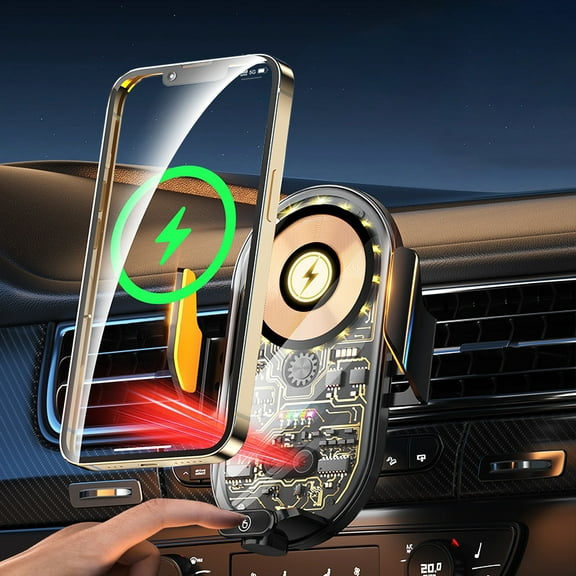 Car Wireless Charger, Intelligent Auto Lock Phone Holder With 15W Fast Charging And One Hand Operation, Secure Vent Mount For Drivers Road Trips Navigation Use