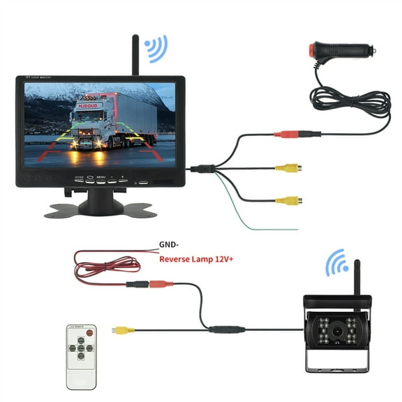 Car Wireless Monitor With Rear View Camera For Trailer Parking Waterproof Reversing Camera 7" HD Screen For Truck RV 24V ,Effortless Control