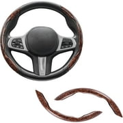 Car Wood Grain Steering Wheel Cover, Car Interior Accessories, 2PCS Segmented Steering Wheel Protector, Universal 99% Car Wheel Cover Protector (Brown)