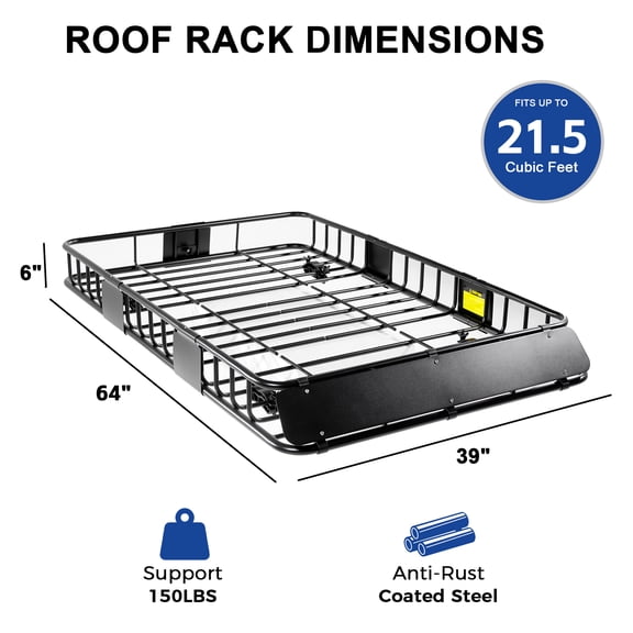 Car accessories, Roof Rack Basket Rooftop Steel Roof Rack,Cargo Carrier with 250 Lbs Capacity,Extension Black Car Top Luggage Holder 64"x 39" Universal for SUV/ Wagon / Seden, Black Car accessories