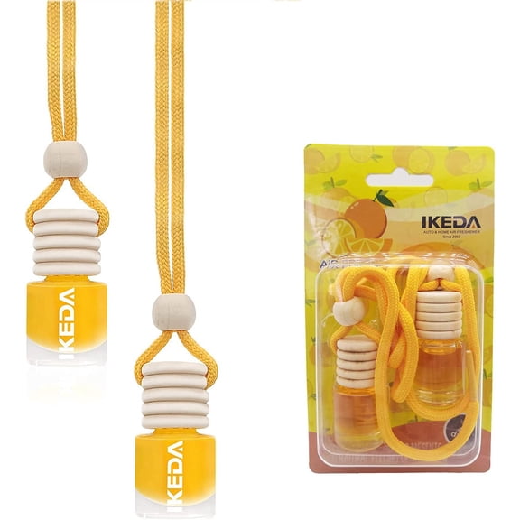 Car air freshener, 2 pieces 4 car fragrance, 45 days long-lasting fragrance, car hanging diffuser bottle, removes car odors, long-term maintains fresh air, home deodorant (glass, orange)
